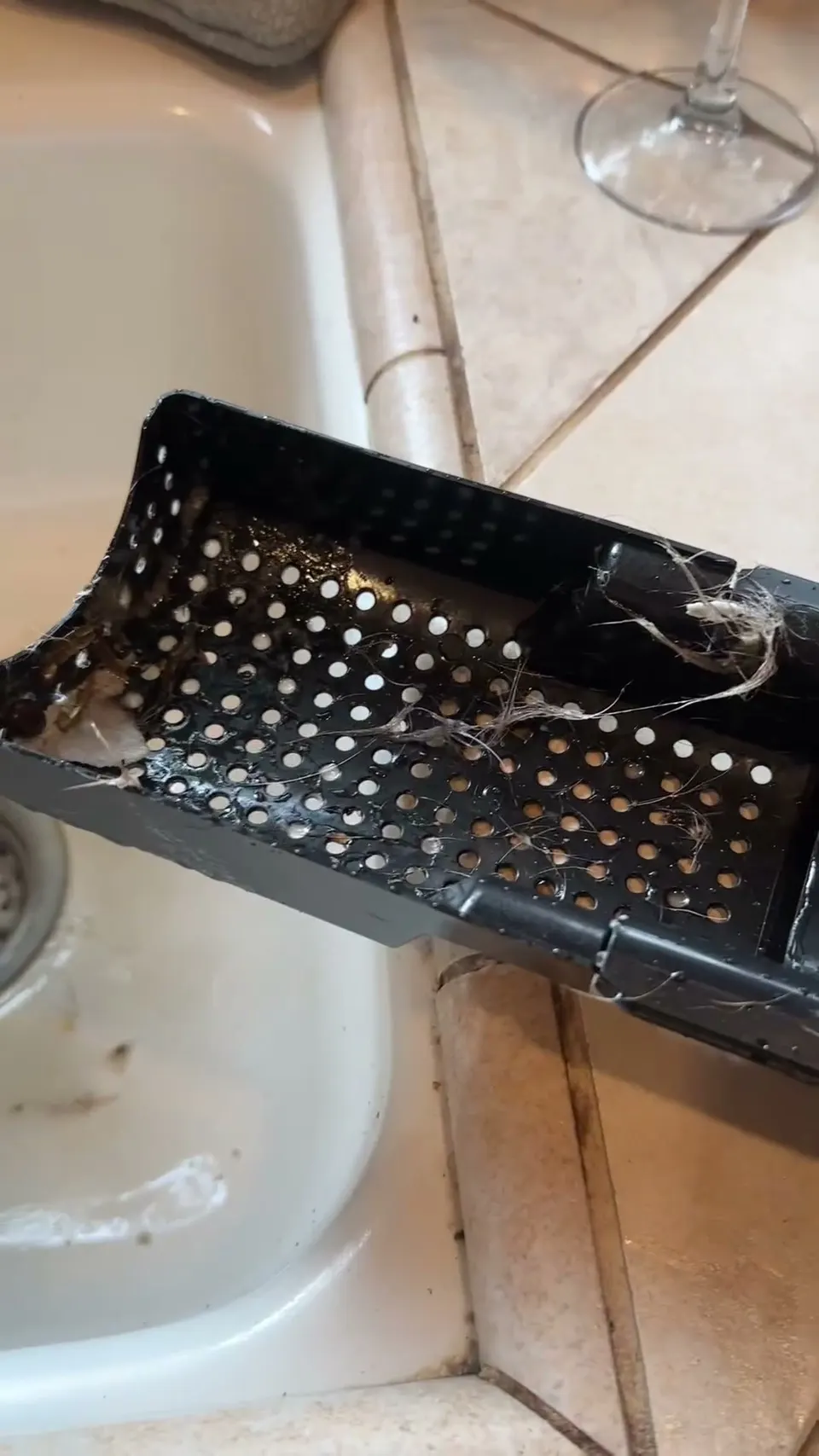Hair and grit from a run collect in the dirty tank's debris tray, which owners empty and rinse after sessions.
