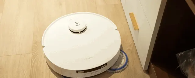 The pad rides out past the body edge, so the baseboard strip gets mopped in the same pass.
