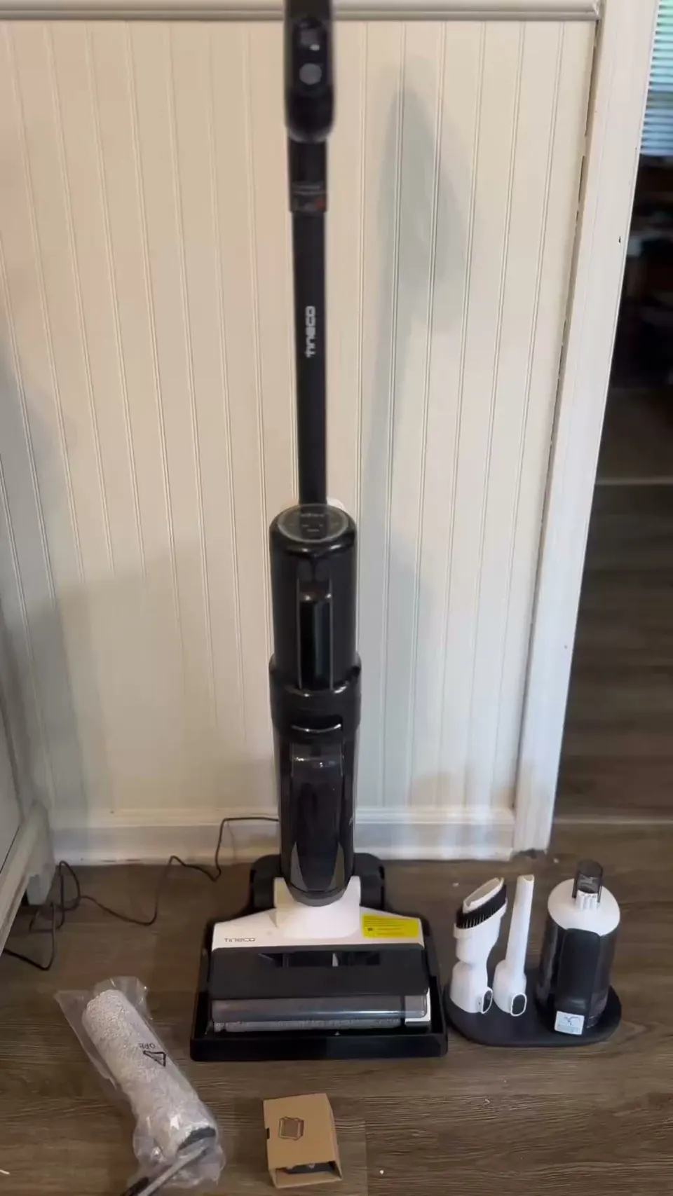 The box includes a spare roller and filter: swap in the dry set while the used one airs out.